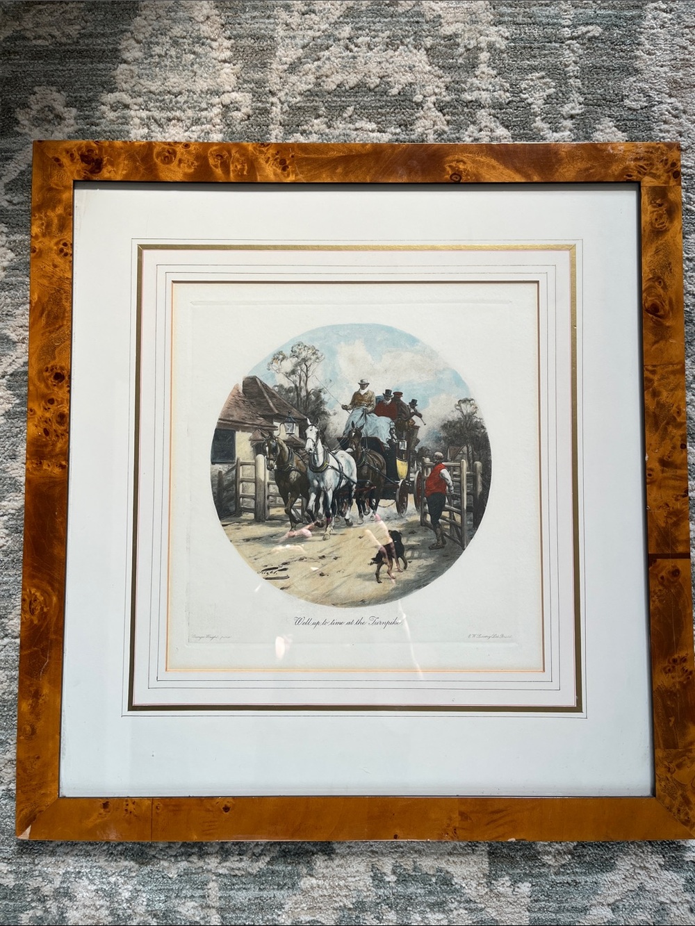 Framed Equestrian Print with Burlwood Frame - Warm Amber Tones (George Wright)